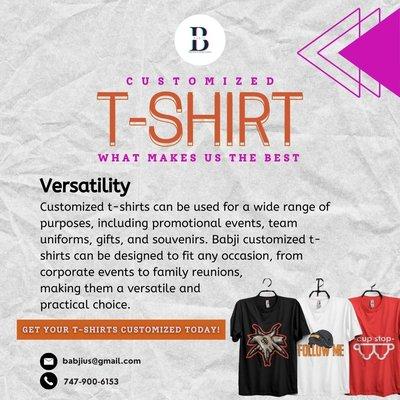 Looking for a versatile and practical way to promote your brand or celebrate an event? Look no further than Babji customized t-shirts!