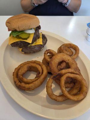 Double Cheeseburger and onion rings
