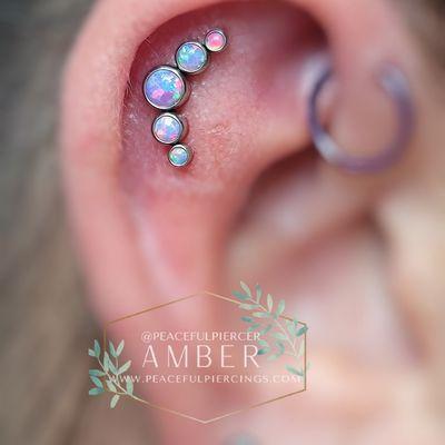 Internally threaded titanium bezel set opal cluster