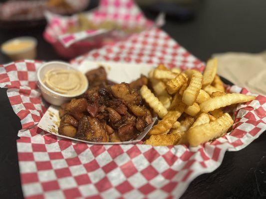 Bourbon chicken with fries