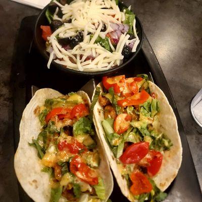 Shrimp tacos and salad