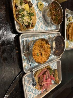 Tacos with rice and beans