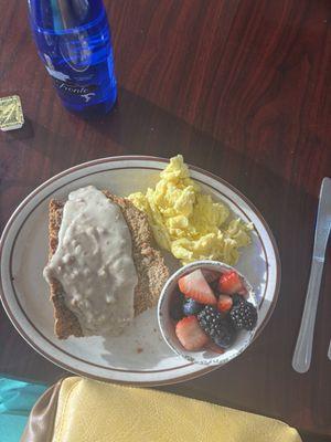 Country fried steak and eggs