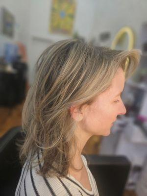 Natural vegan hilites with natural lowlights painted in between. This is a perfect blend for low maintenance coloring!