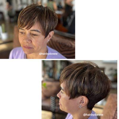 Fun short haircut and color @hairbydorene Text to make an appointment 323-791-0477
