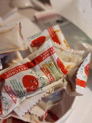 Ketchup packets stuck together