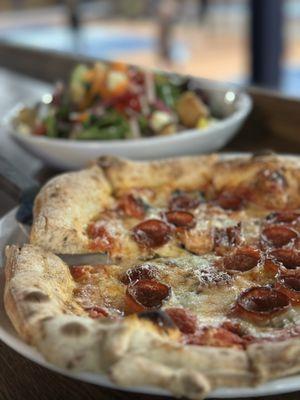 Pepperoni and honey pizza and the Dink salad. Best croutons ever and the perfect amount of dressing!