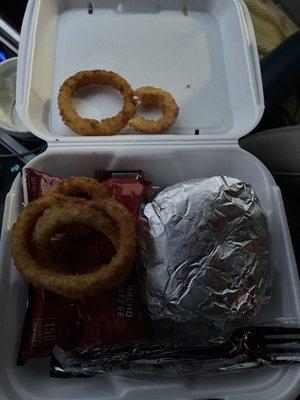 Burger wings and walking taco in the box.