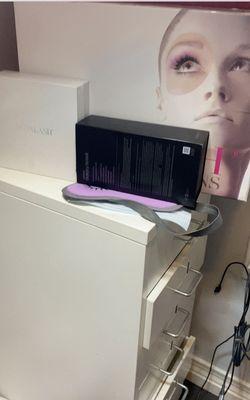 Box with hole, phone was on record inside.