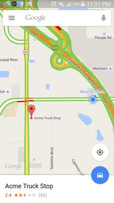 Can you see acme truckstop and you see the blue points that's where Park for free and Ahmed truck stop loss $600 on fuel