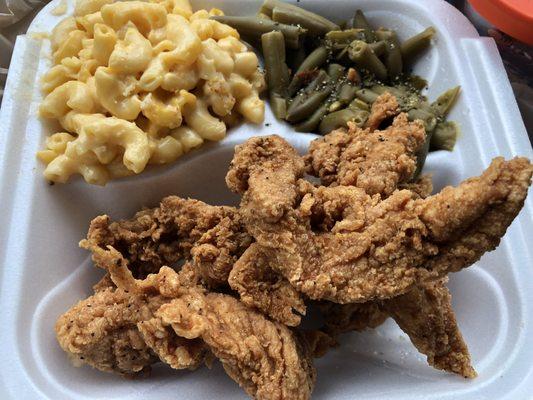 Chicken Tenders, Mac and Cheese, and Green Beans