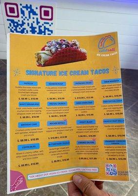 Menu - Signature Ice Cream Tacos