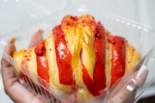 Strawberry croissant with a strawberry mascarpone filling