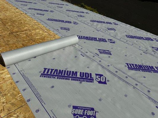 We use premium materials like Titanium UDL 50 synthetic underlayment--superior strength, weather resistance, and long-term performance.