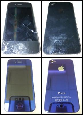 Custom blue mirror front and back glass after screen repair.