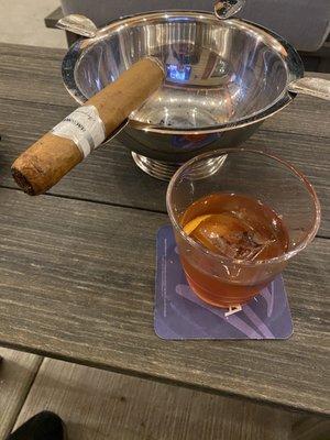 Smoked old fashion and a good cigar on the patio.