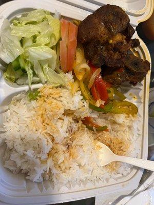 Fried turkey and white rice meal. I received only two pieces of meat