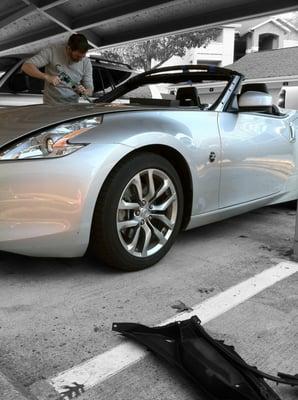 2012 Nissan 370Z getting a new windshield. This customer's car had about 3500 miles on it at time of repair.