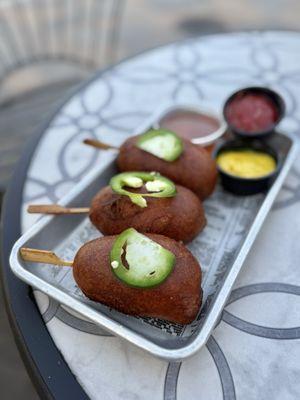 Bacon Wrapped Corndogs.