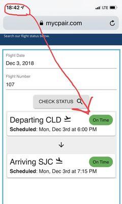 This flight was suppose to take off nearly 45 minutes ago and it's still showing on time.
