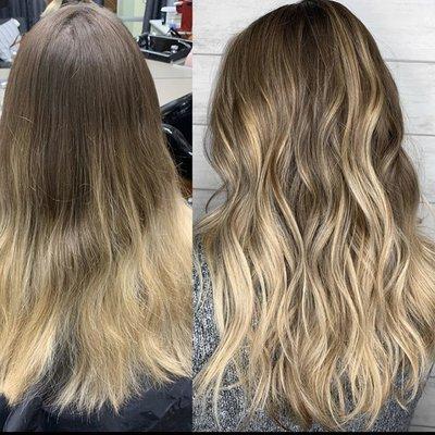 With this client I brought up her balayage with babylights to blend it out for a natural grow out.