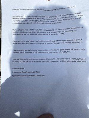 Note posted on door.