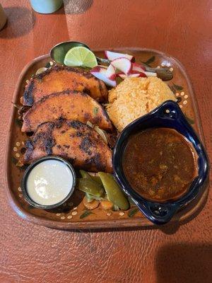 Authentic Tacos, rice, Mexican broth, sour cream