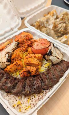 Chicken and shami kebab. Added tomato and onion