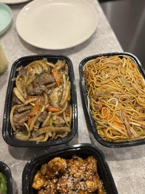Mongolian Beef, Chicken Lomein, Sesame Chicken