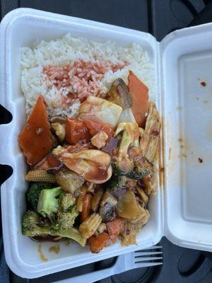 Hunan Chicken with steamed White Rice