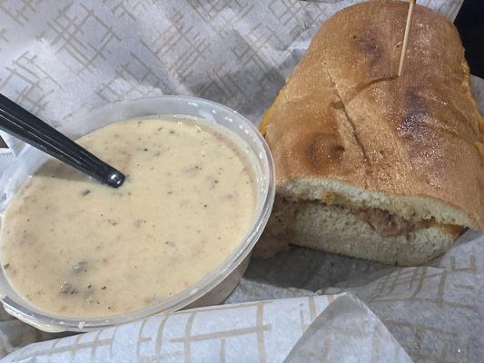 Half tuna melt and one of the soups of the day which was a sausage and pasta