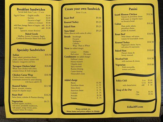 Fella' menu - p. 1 of 2 (as of 6.28.2019)