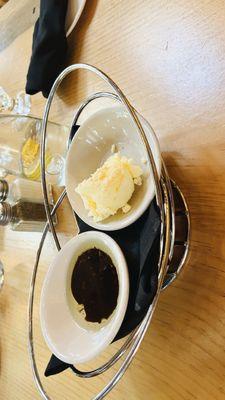 Complementary bread with whipped butter and oil and vinegar