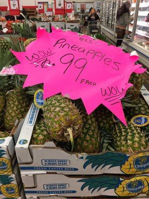 99 cent pineapple. Then you get home and say hmmmm. . .what am I going to do with 5 pineapples?