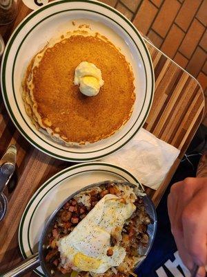 Country kitchen skillet with pancakes