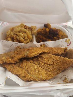 Fried Whiting with Mac & Sweet Potatoes