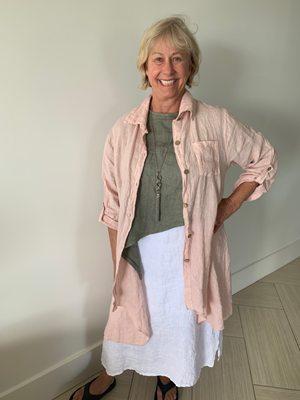 Zia's free flowing linen pieces -- to mix & match your own palette of colors, forms, & compositions.