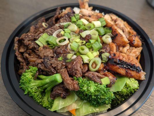 #8 - Teriyaki Chicken & Steak w/ steamed veggies.