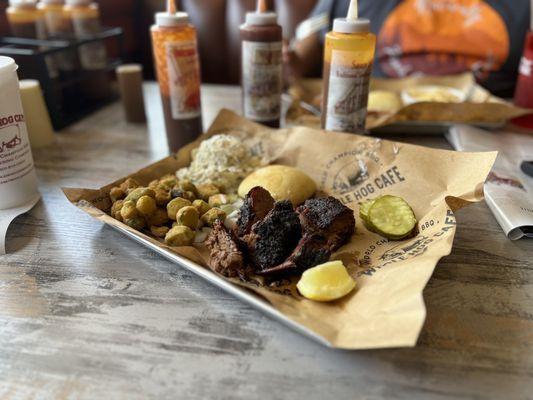 Burnt Ends w fried okra & potato salad