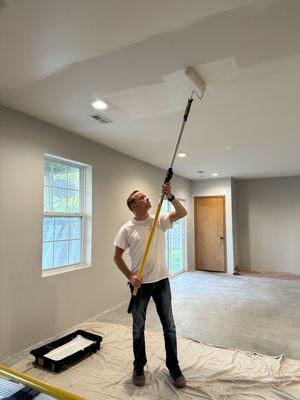 Primed and painted the walls and ceiling. The finished project looked amazing!