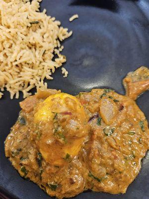 Egg Masala on my plate. Finely diced onion, tomato and a mixture of fresh spices stirred in with plenty of joy!