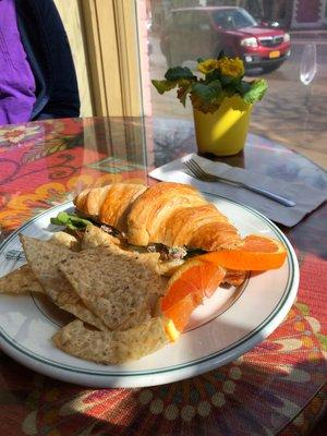 Chicken salad on a croissant.