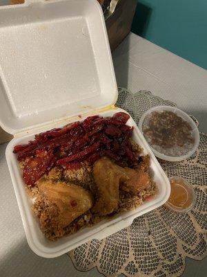 M20. Boneless Ribs, 2 Chicken Wings, Lobster Sauce Plate Dinner