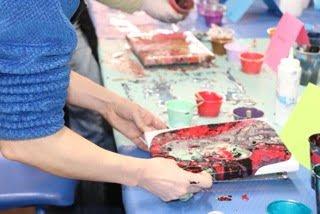 Tilting the canvas to move the paint.