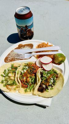 Shrimp, Chicken, Beef taco plate. $11 out the door! The chicken taquitos looked excellent!
