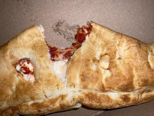 Inside cheese calzone