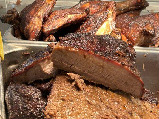 Their brisket was so juicy it fell apart.