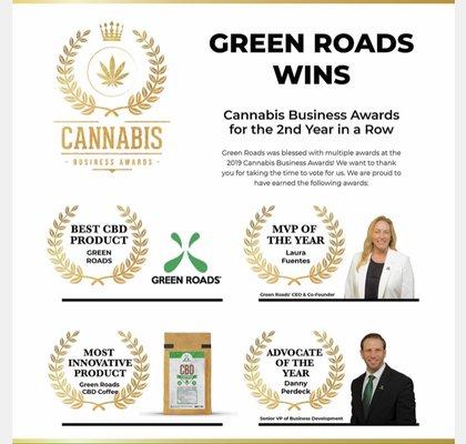 Just in- Green Roads just won the 2019 gold medal for best CBD product 2nd year in a row!!  Take the guesswork out and buy the best!