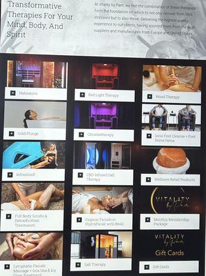 Some services offered and described from Vitality by Pam's website.