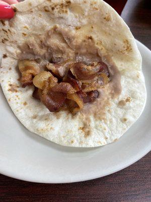 Bean and bacon taco
